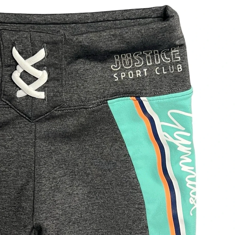 Justice Sport Club Leggings Girls Size 12 Grey Gymnast Stripe‎ Athleisure Active
